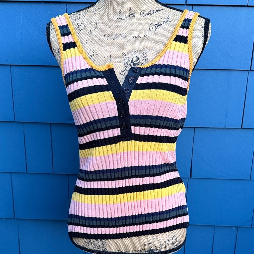 Apiece Apart Striped Ribbed Tank Top medium pink green black orange stretch